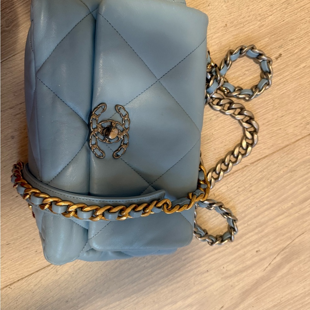CHANEL Light Blue Quilted Crossbody Bag
